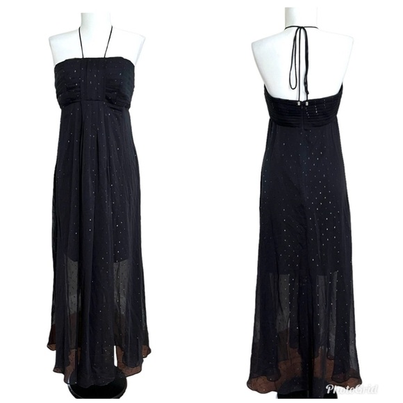 Y2K Babydoll Maxi Dress Size 6 Black Sparkly Sheer Mesh Fairy Grunge Whimsigoth - Picture 1 of 16